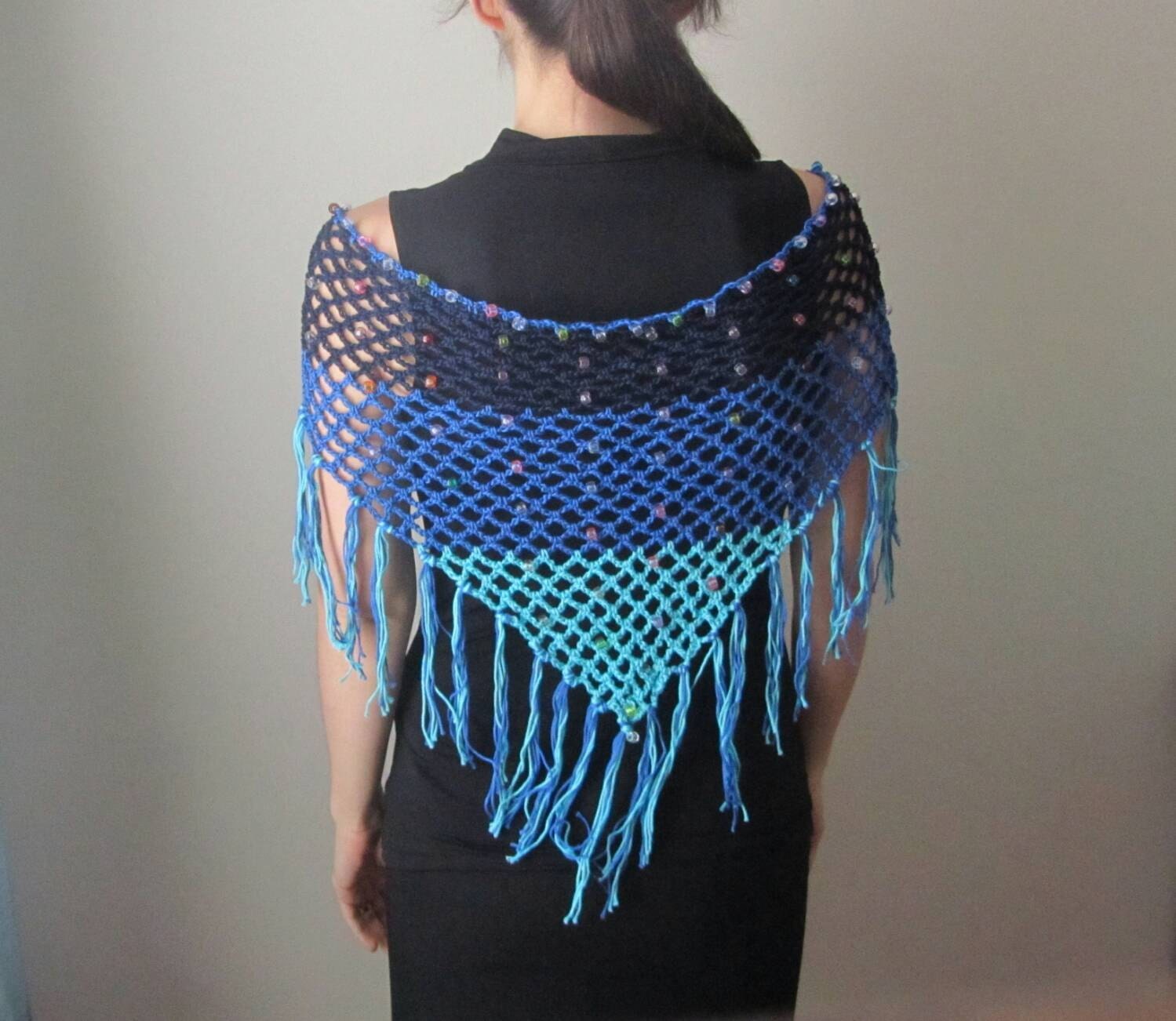 Crochet Shawl with Button and Fringe Fashion by ElenisCrochet