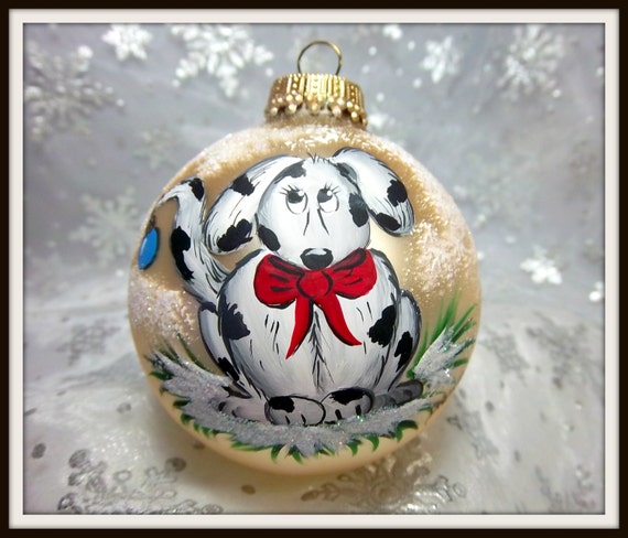 Doggy Ornament Hand-Painted Dog Black and White Gold