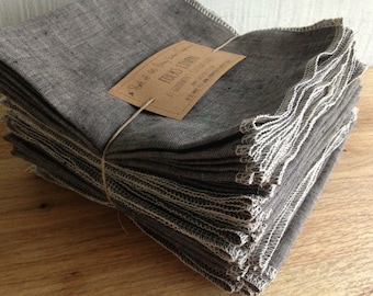 Family Starter Set - Sold in Sets of 10 - Reusable GREY Linen Napkins - Made to Order
