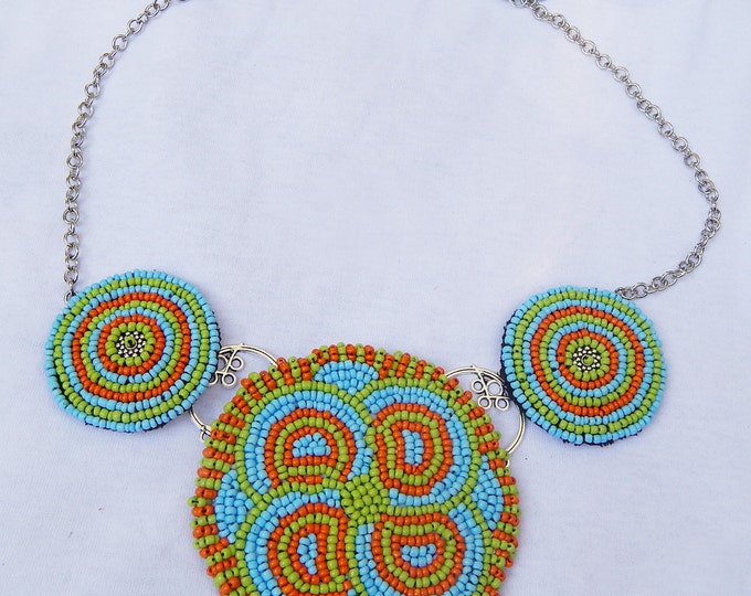 SALE beaded necklace / beaded pendant / long embroidered necklace / beaded jewelry / statement necklace / tribal boho ethnic necklace