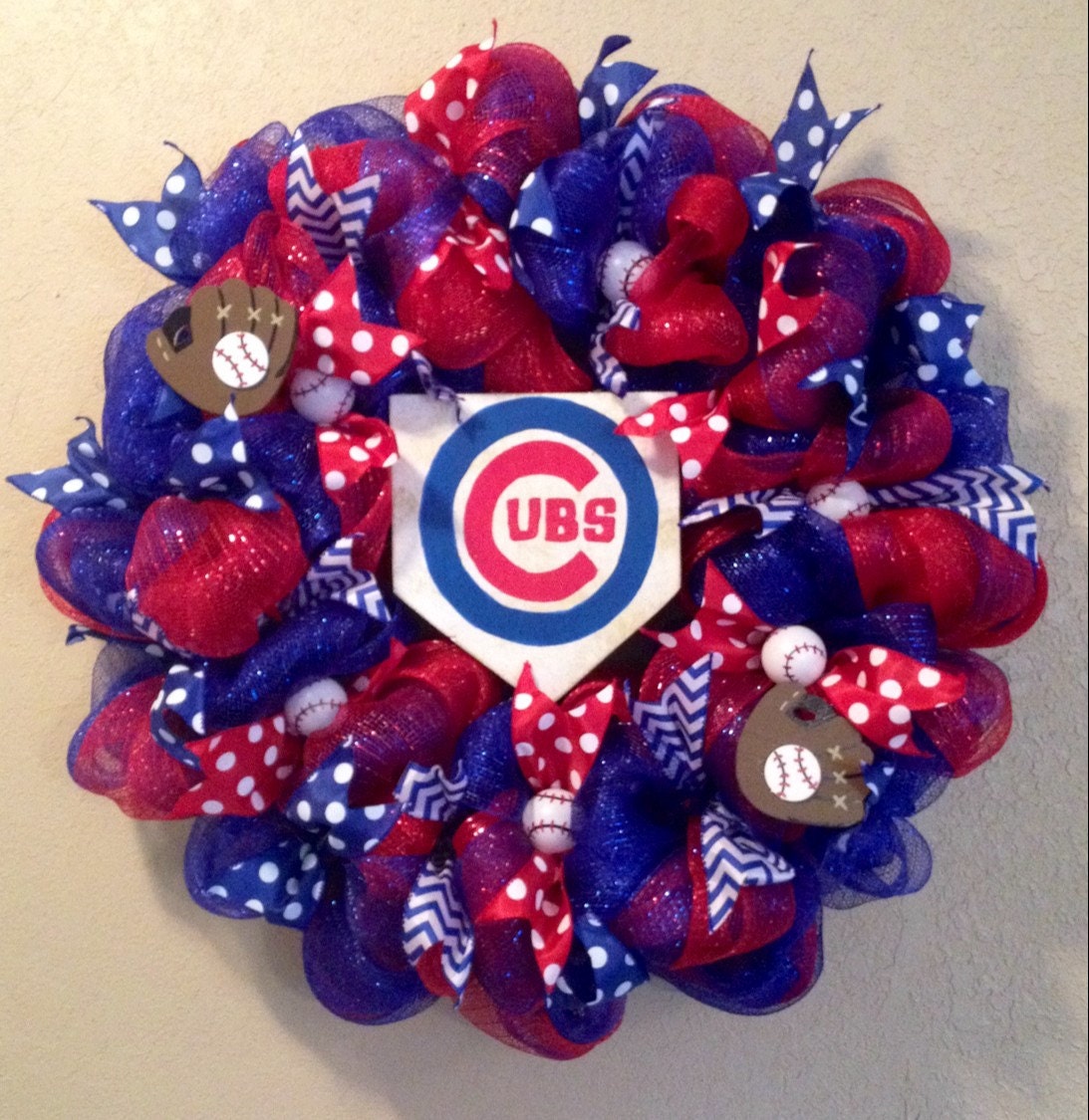 Chicago cubs baseball wreath Cubs front door by WandNDesigns