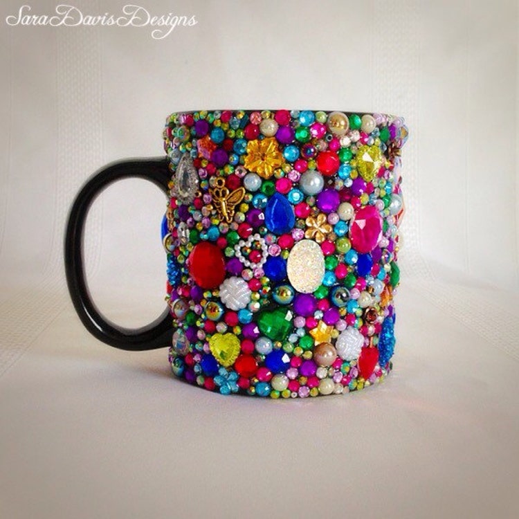 Rhinestone Coffee Mug Personalized Coffee Mug by SaraDavisDesigns