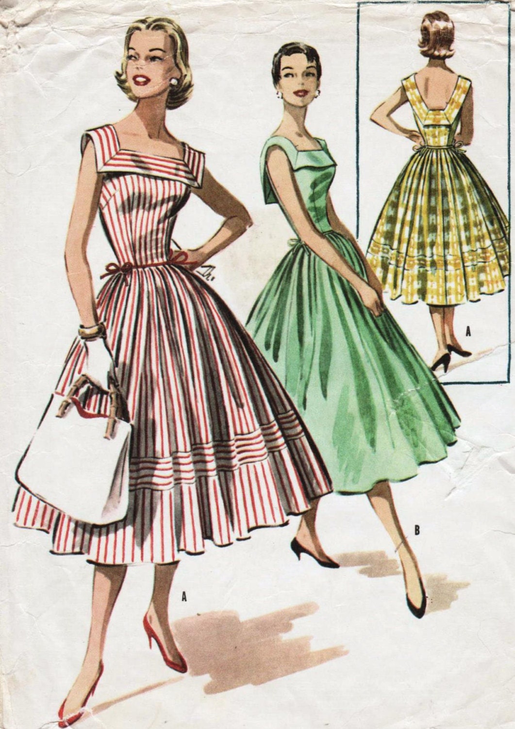 Square Neckline 1950s Dress Pattern McCALL 3657 bust 34 Rockabilly ...