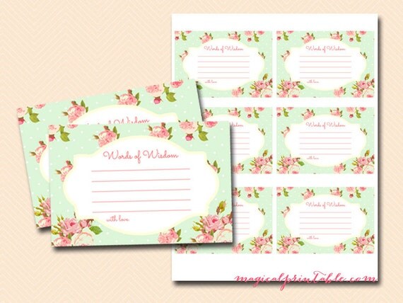 words of wisdom cards mint shabby chic bridal shower game words of wisdom cards mint shabby chic bridal shower game