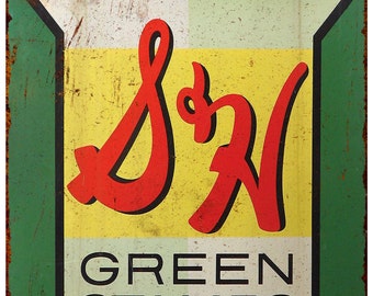 Vintage S&H Green Stamps Metal Sign - Rustic Reproduction Wall Decor, Rectangular