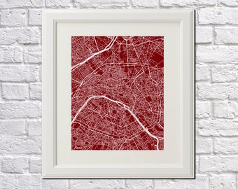 Paris Street Map Print Map of Paris City Street Map Paris Poster City Art Poster