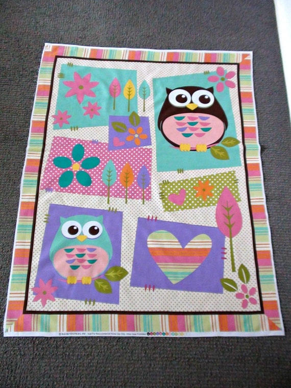 Baby girl fabric. Novelty fabric. Owl fabric panel. Wall