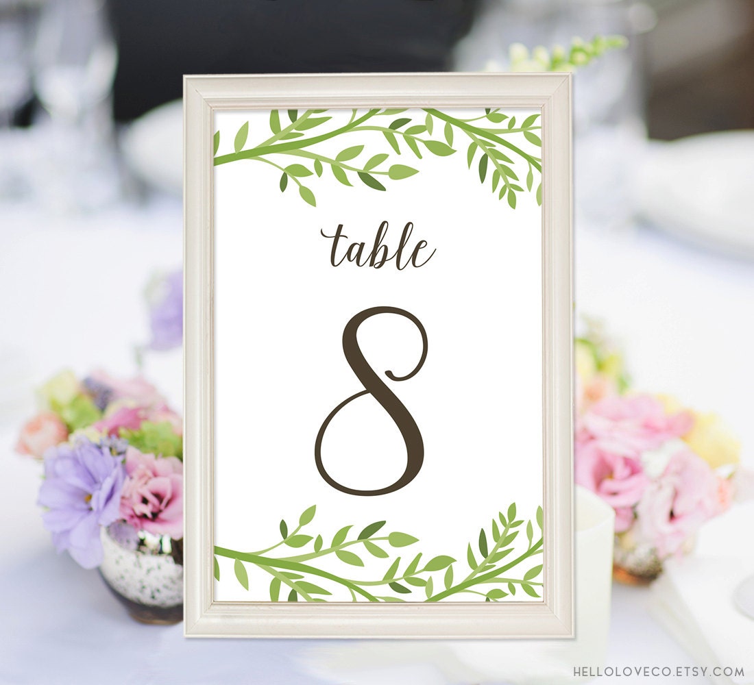 printable wedding table numbers 1 20 leafy table numbers 4x6