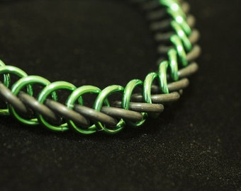 Green & Black Stretch Chainmaille Bracelet - Half Persian 3-1