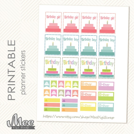 pastel birthday planner stickersprintable planner by meedigiscrap