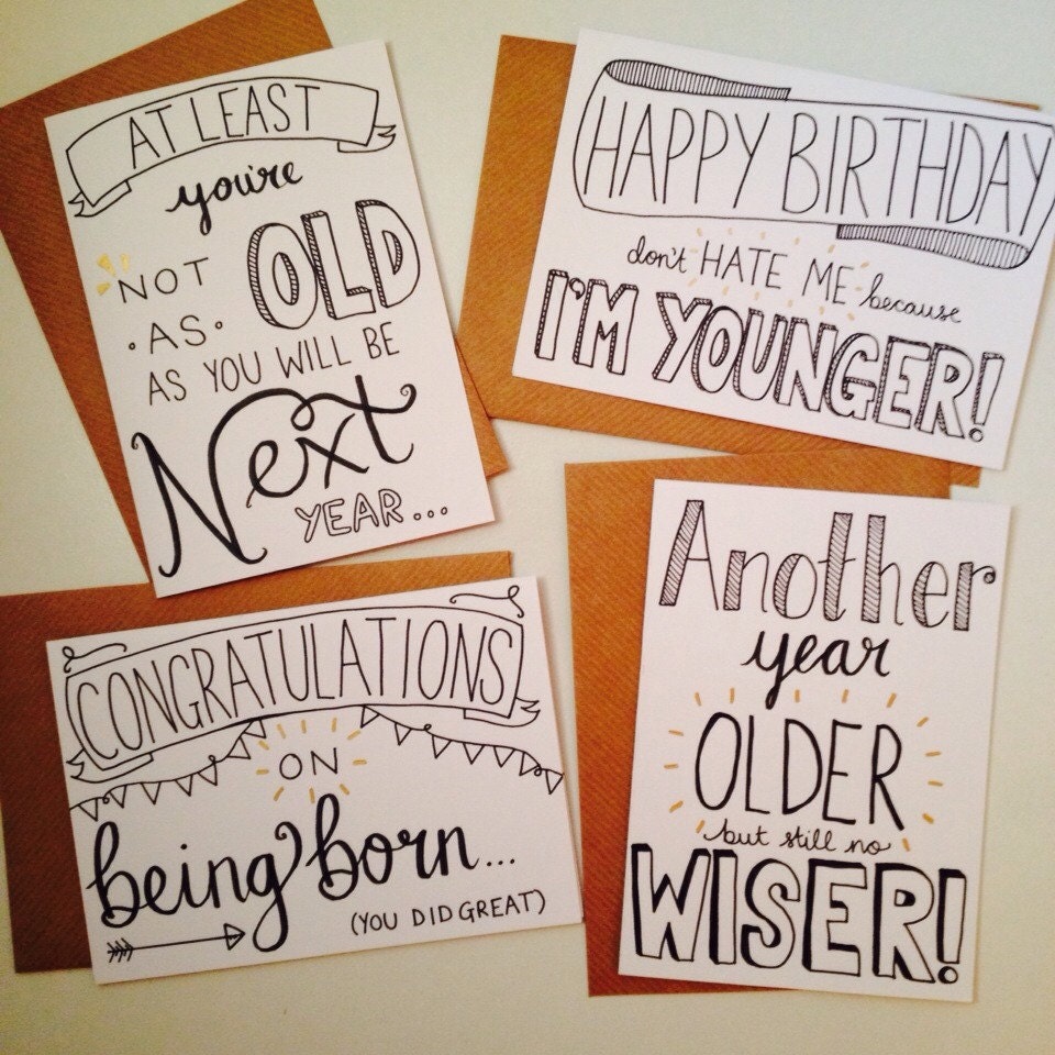 Funny Hand Drawn Birthday Card Bundle Of 4 A6 By Lovemedoodles