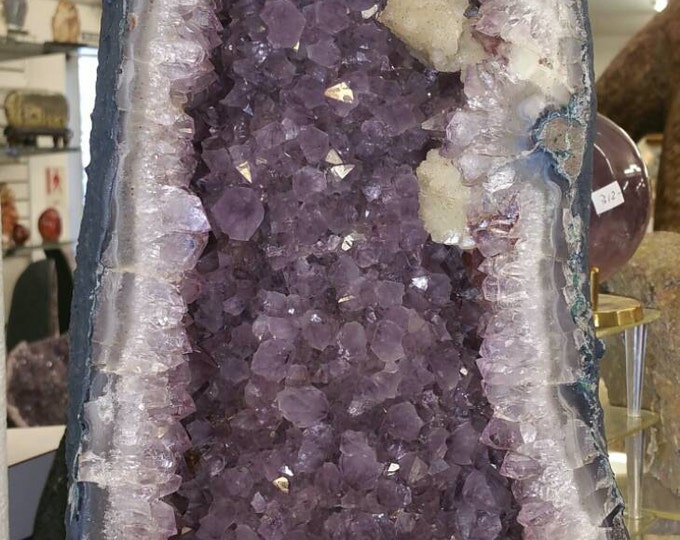 Amethyst Crystal Cathedral with Calcite- 17 inches tall from Brazil- Home Decor \ Metaphysical \ Crystal \ Amethyst \ Geode \ Amethyst Geode
