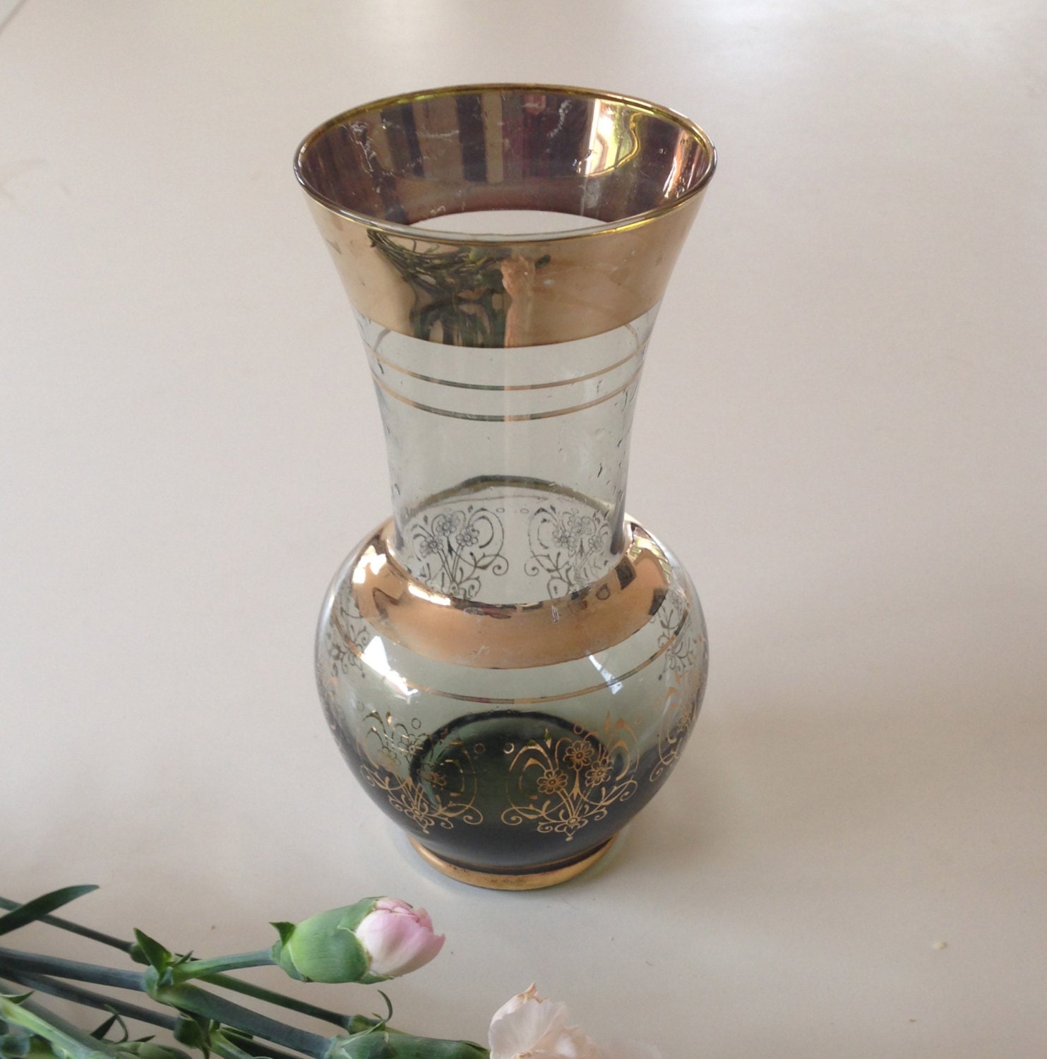 Vintage Glass Vase/Gold Gilded Glass Vase