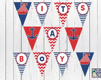 Nautical Boy Baby Shower Banner, Ahoy It's a Boy Printable Banner