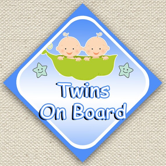 Twins baby on board sign blue by HeavenlyHandmadeGift on Etsy