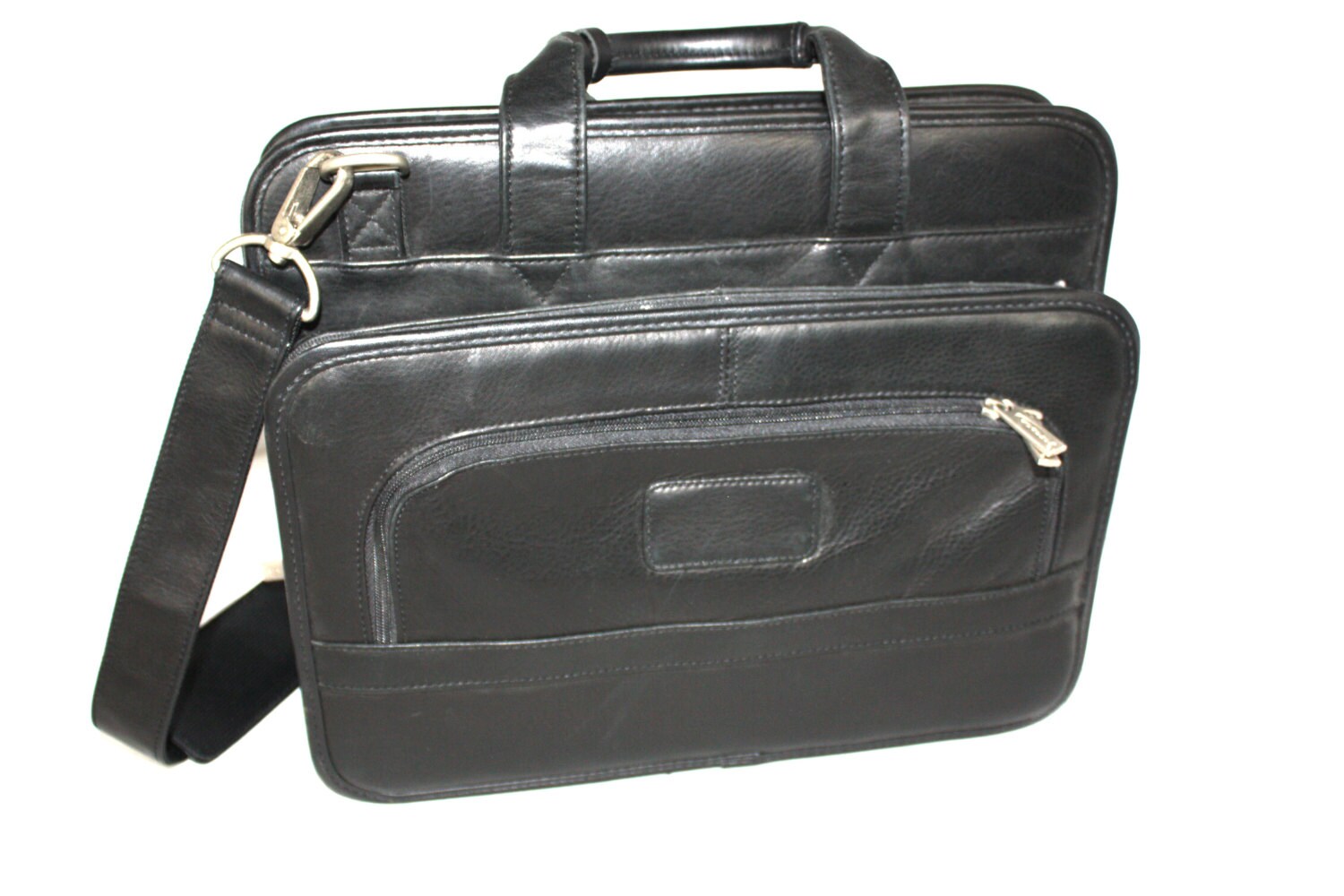 small black leather messenger bag