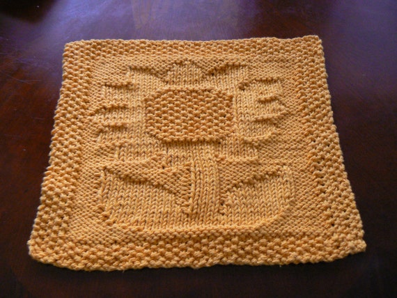 Hand Knit Golden Sunflower Cotton Dish Cloth or Wash Cloth