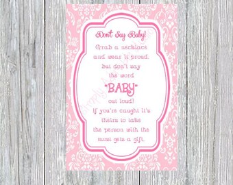 Pretty Pink Baby Shower "Dont Say Baby" Game