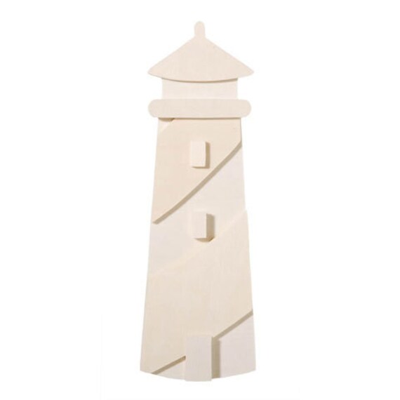 Chunky Unfinished Wood Shape Lighthouse by AmandasCraftSupplies