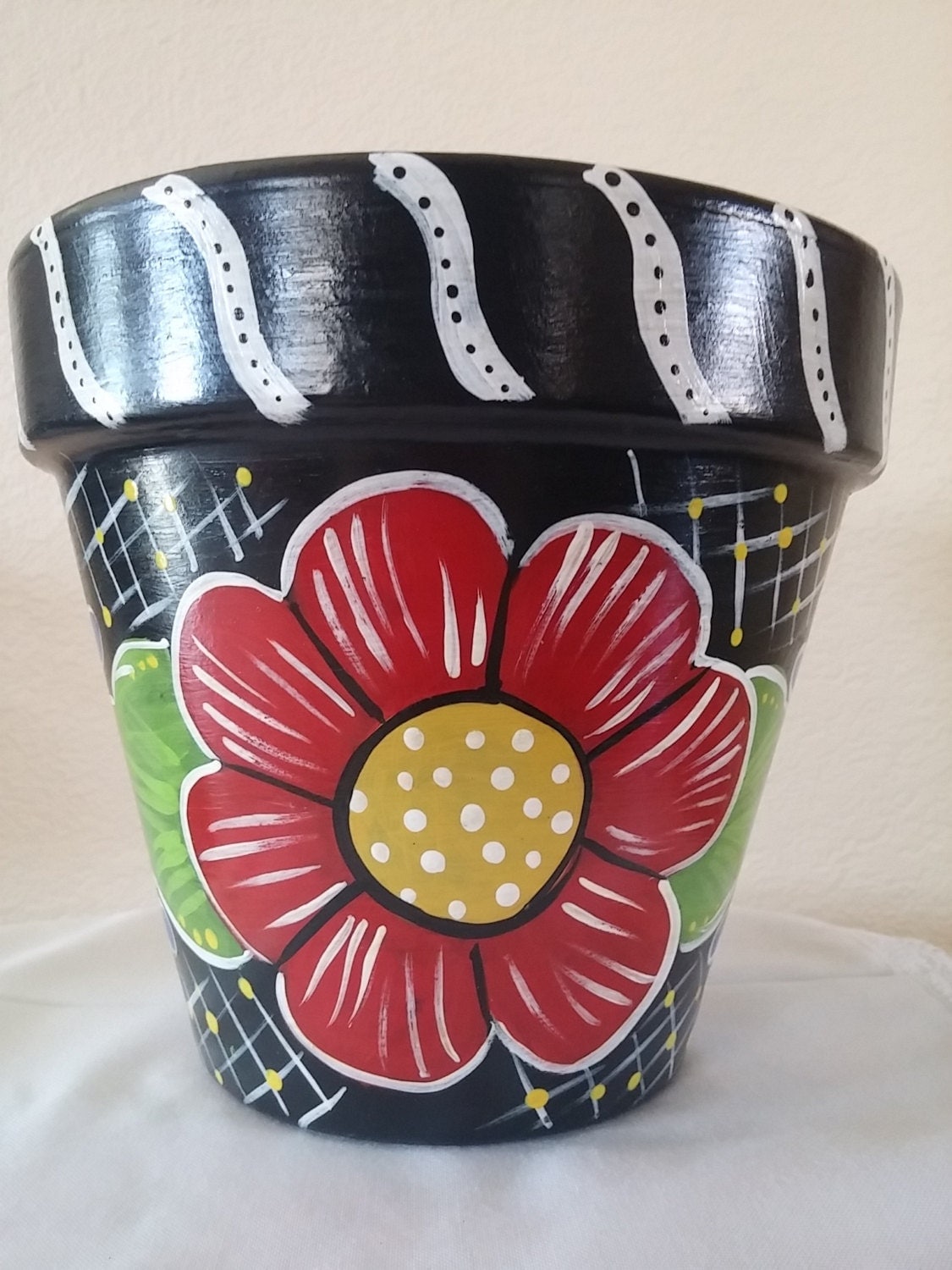 Pottery hand  painted  flower pot  teacher gift garden decor