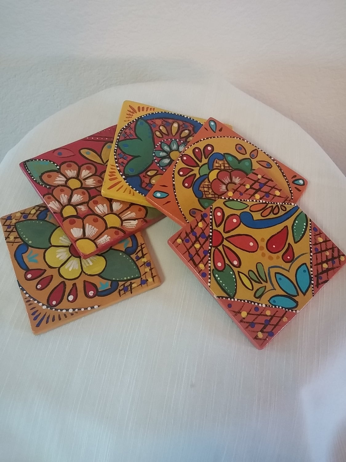 Wood coasters hand painted coasters floral coasters pine