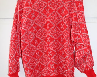 Vintage 1980s Red Sparkly Jumper | Size 8 10 12