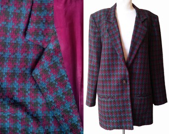 Oversize Blazer Houndstooth check mtv vintage Eighties 1980s 80s talking heads new wave jacket size 8 10 medium