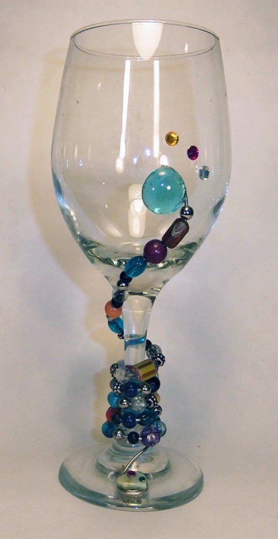 Jeweled wine glass colorful beaded stem with rhinestone