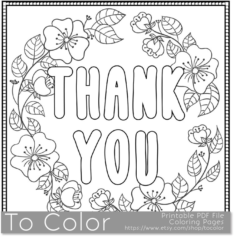 Thank You Printable Coloring Page for Adults PDF / JPG by