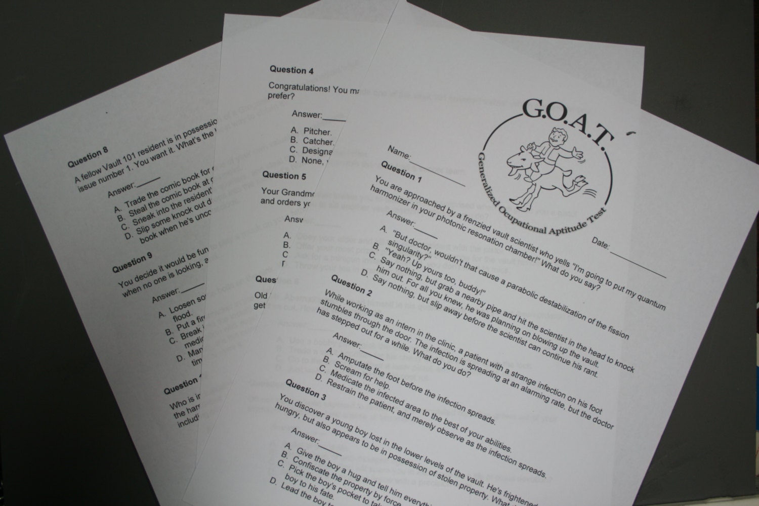 Fallout: Vault-Tec G.O.A.T Exam Prop for parties or by ThatSewGeek