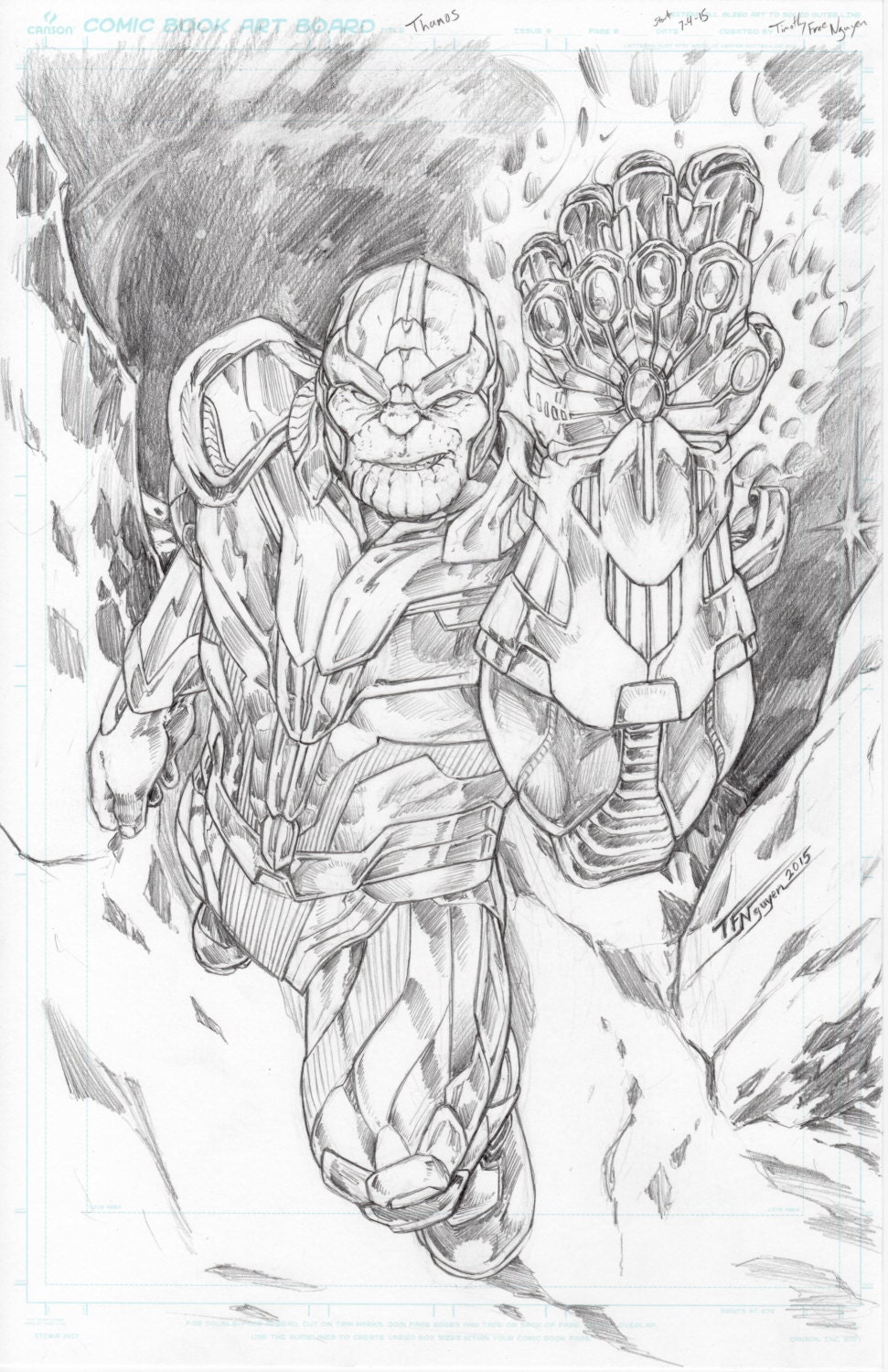 Download Original pencil of Thanos with Infinity Gauntlet and Stones on