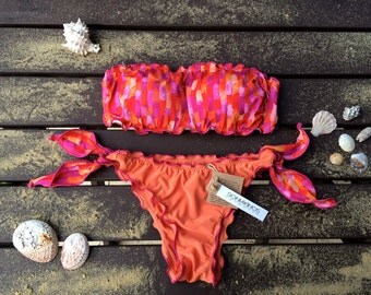 STRIPES Bikini set Bandeau Top Woman Swimwear Handmade