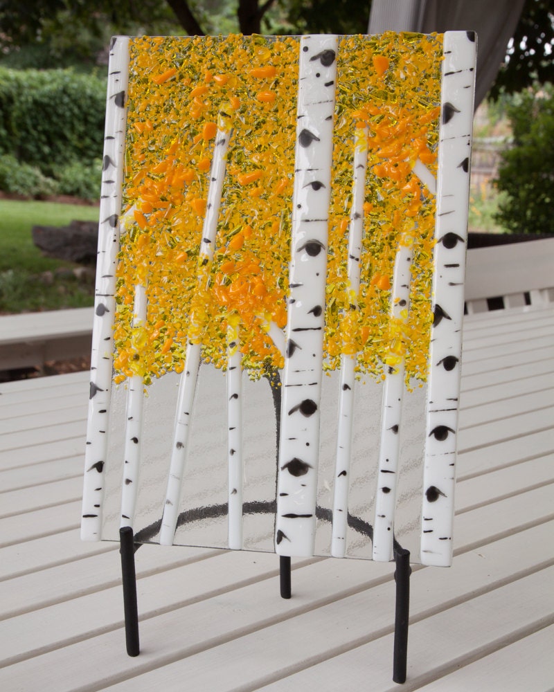 Fused Glass Aspen Tree and Display Stand