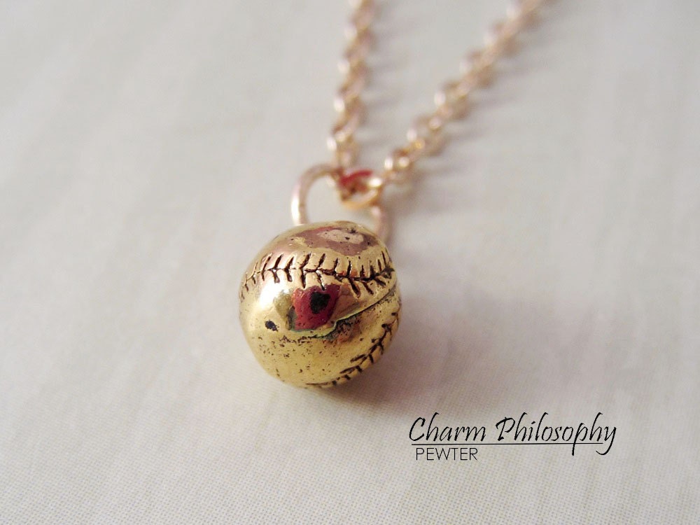 Gold Baseball Necklace Softball Charm Necklace by cppewter