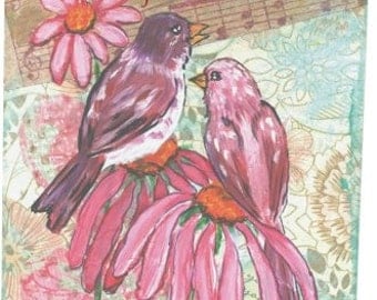 Purple Finches and a Coneflowers