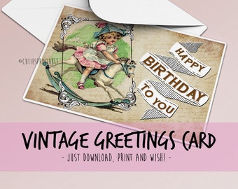 Greetings Card, Vintage Printable Cards, Thank you Cards - INSTANT DOWNLOAD / Best for paper craft, scrapbooking