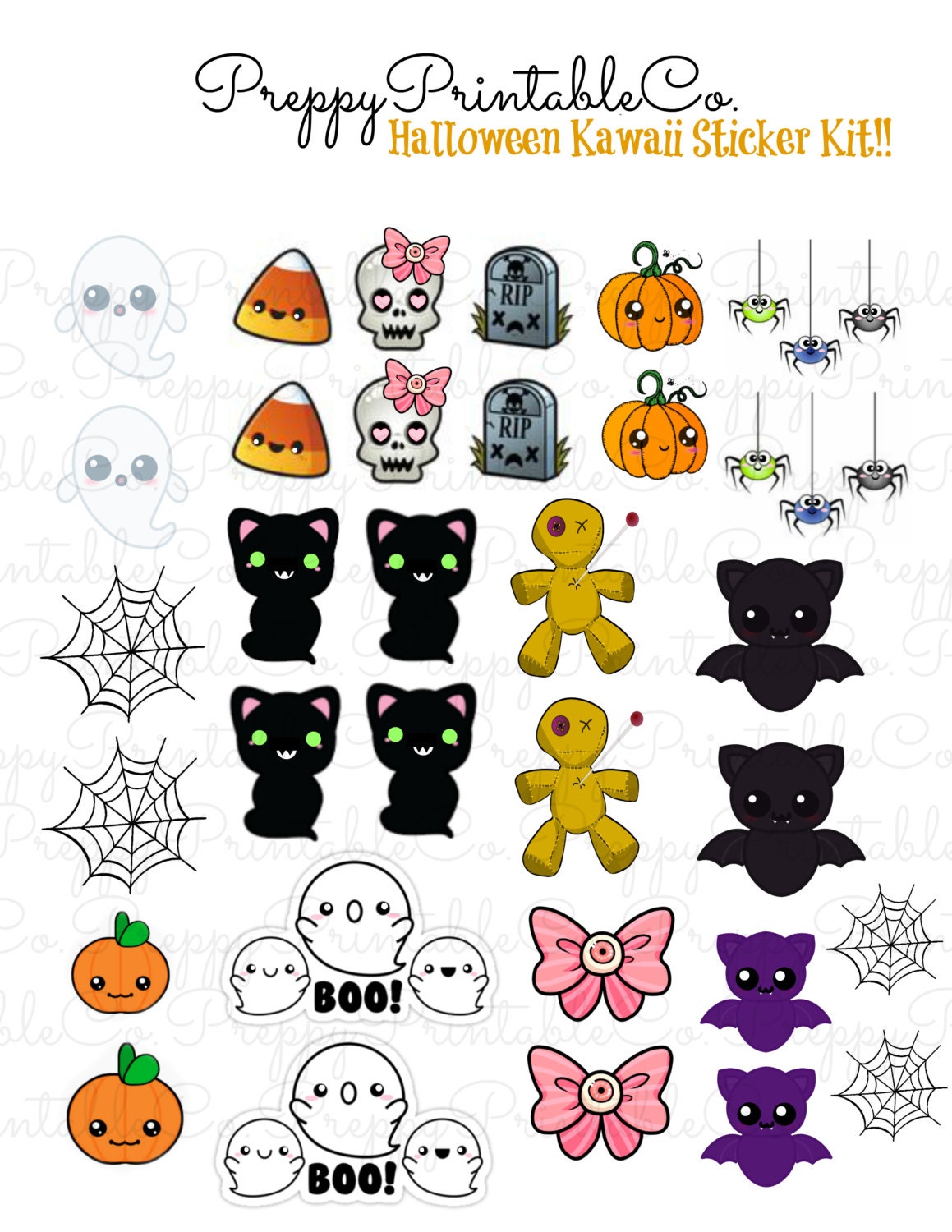 Halloween Kawaii Stickers // Printable PDF // by PreppyPrintableCo
