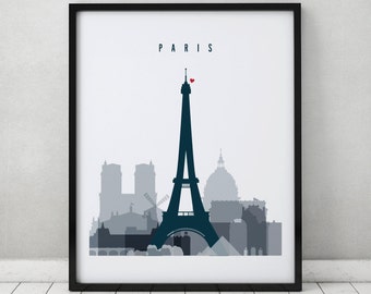 Paris skyline art print, Poster, Travel Wall art, France, City poster, Typography art, Gift, Home Decor Digital Print ArtPrintsVicky.