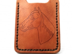 Flip Clip with Horse outline. Personalized Mens dark brown leather credit card wallet with money clip - custom initial or monogram