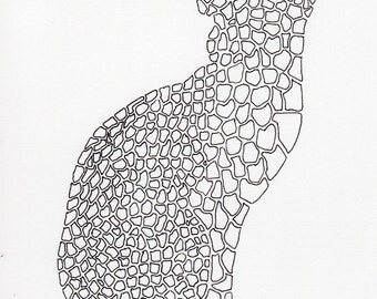 original drawing of a cat silhouette with a skeleton-like design