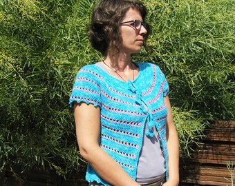 Amour bleu corail - Crochet PATTERN for womens cardigan - Pdf format, size XS to XL