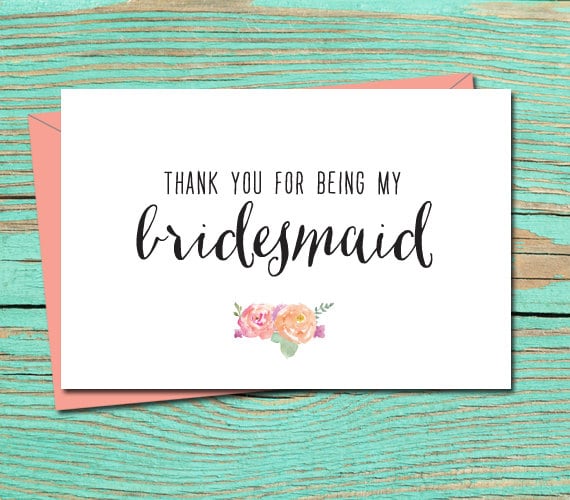 Thank You for Being My Bridesmaid PRINTABLE CARD Wedding Card