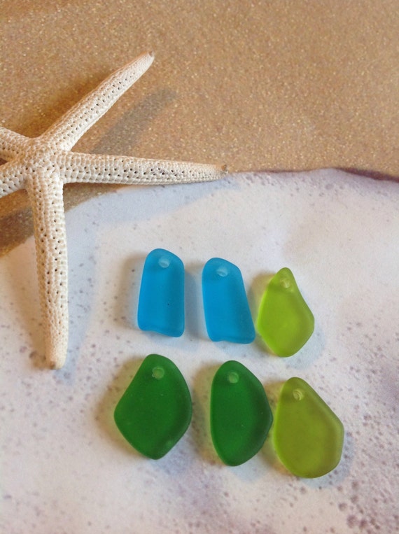 Sea glass bead6pcfreeform pendantssmall drilled glass