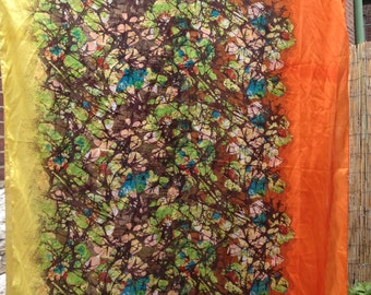 Large Scarf Batik SIlk BIG Orange and Yellow Bali