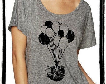 SLOTH with Balloons Dolman Tee Loose Slouchy Heathered tshirt shirt