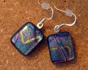 Dichroic Earrings - Fused Glass Earrings - Purple Dichroic Earrings - Dichroic Jewelry - Glass Earrings - Fused Glass Jewelry