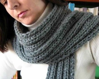 Dark Gray Wool Hand Knit Scarf, Chunky Knitted Item, Long Winter Women Scarves, Man Scarf with Fringes, Cute Wrap, Winter Accessories, Wool