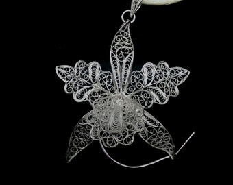 Orchid - Silver Filigree Brooch
