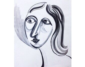 Mid Century Painting -vintage portrait, abstract, figural, picasso