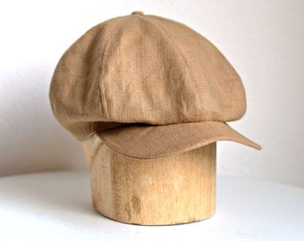 Newsboy Hat in Toast Linen - Men's Newsboy Cap - Linen Newsboy Cap
